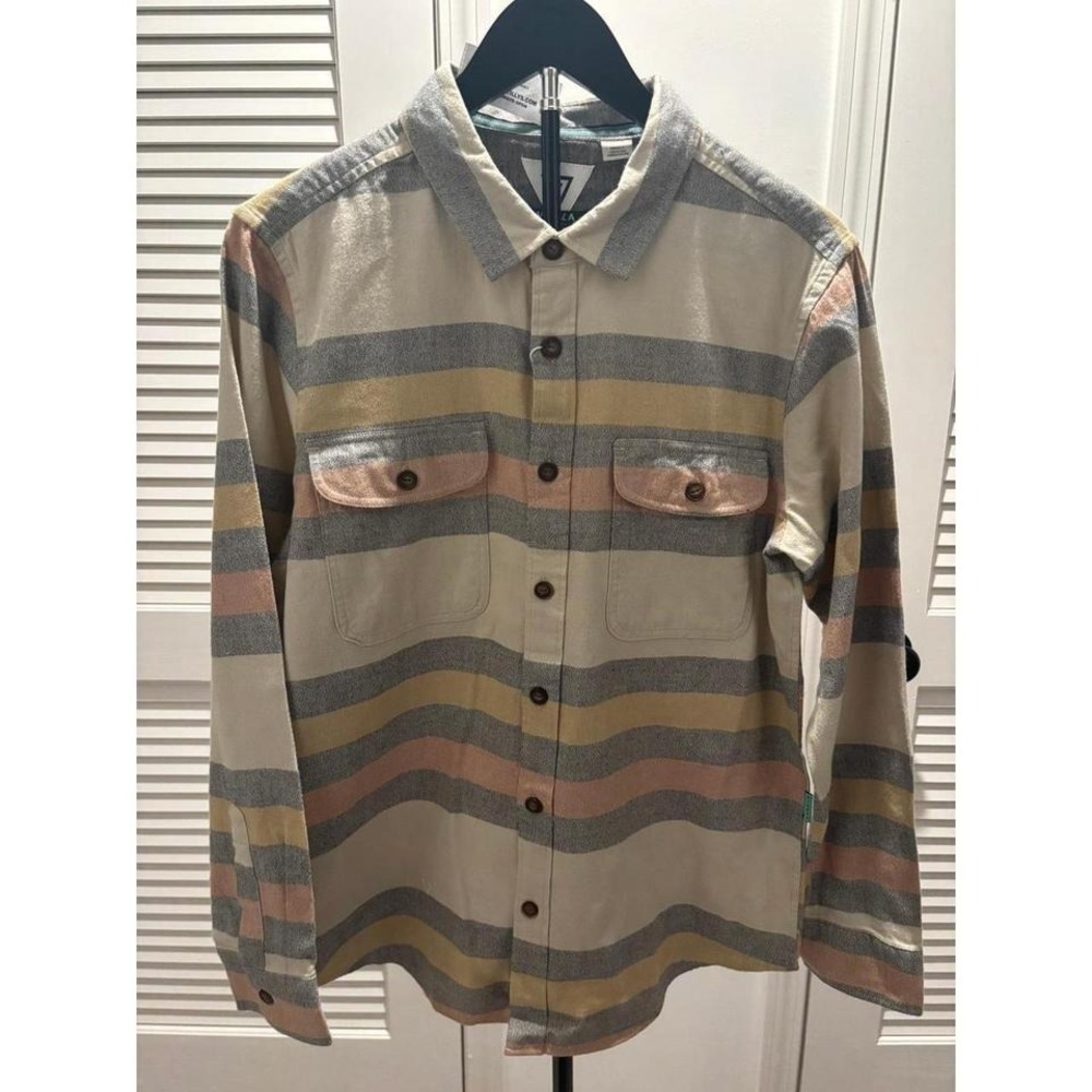 NWT VISSLA Striped Flannel Button Up Long Sleeve Shirt Men's SZ S